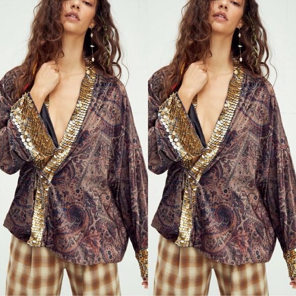 Jackets & Blazers - Free People Layla Embellished Kimono Size L